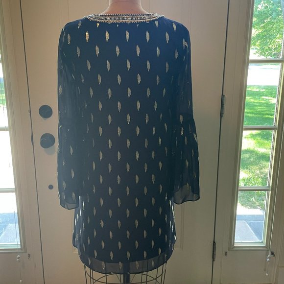Lilly Pulitzer Navy Dress with Gold Feather Pattern - Picture 2 of 10